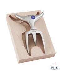 Fourchette TRIDENS + socle à empreinte – Inox 316L & hêtre