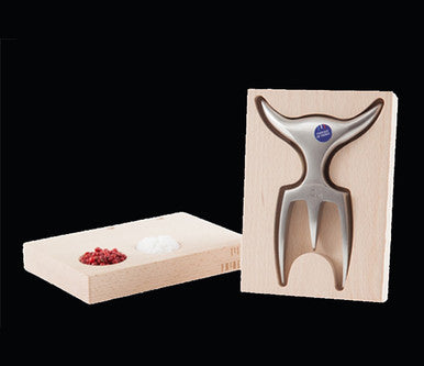 Fourchette TRIDENS + socle à empreinte – Inox 316L & hêtre